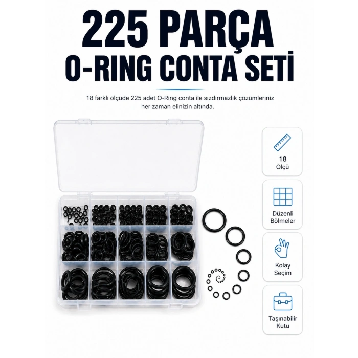 225 Parça Profesyonel O-ring Conta Kiti Su, Yağ Ve Hava Sızdırmazlık Tamir Seti