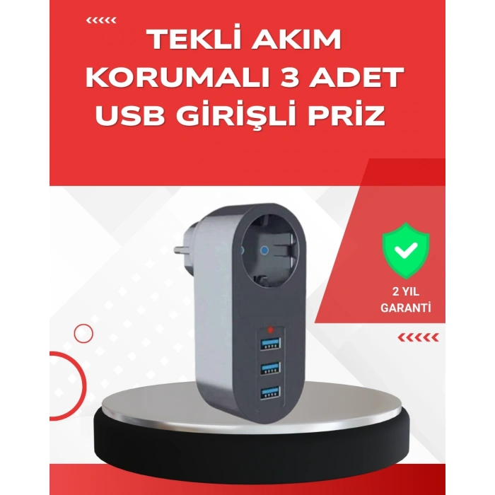 2500w Güç Destekli Akım Korumalı Priz – 3 Usb Çıkışlı