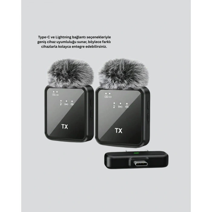 2in1 Kablosuz Yaka Mikrofonu İos Ve Android Uyumlu