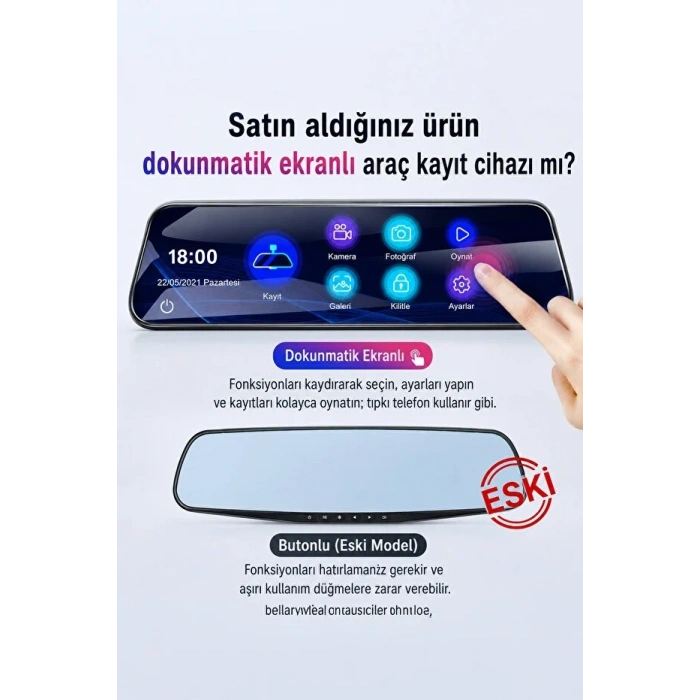 2k Ekran Tam Dokunmatik 9.66” Dikiz Ayna Araç Içi Kamera (1080p Arka)