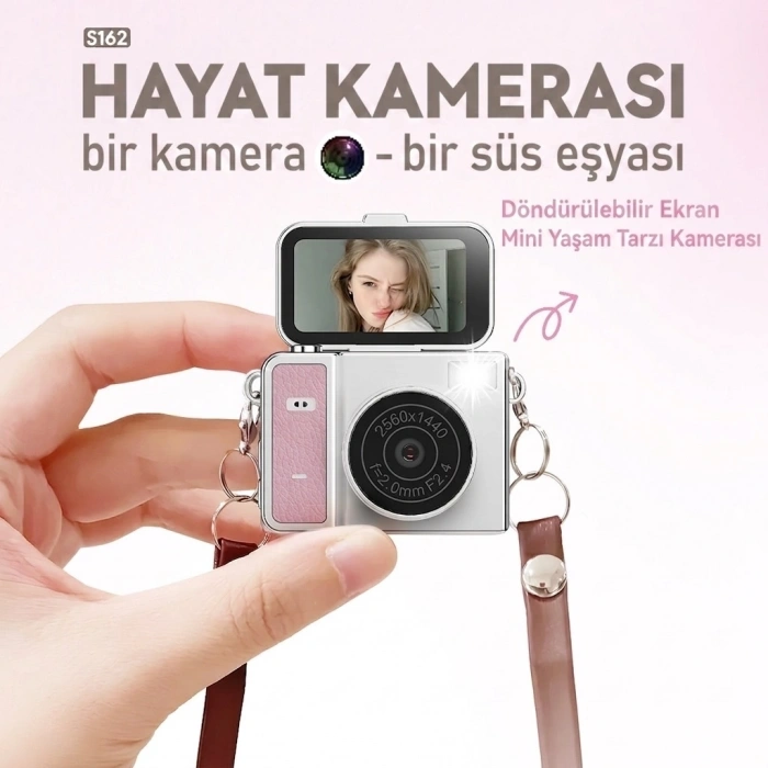 2k Mini Dijital Retro Video Kamera Flaşlı Dijital Vlog Mini Fotoğraf Makinesi Türkçe Menü Bej