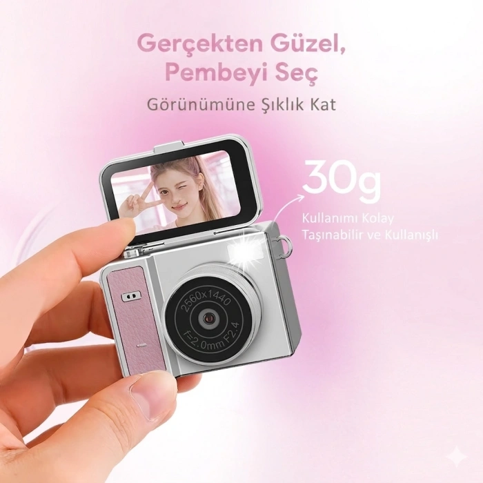 2k Mini Dijital Retro Video Kamera Flaşlı Dijital Vlog Mini Fotoğraf Makinesi Türkçe Menü Pembe