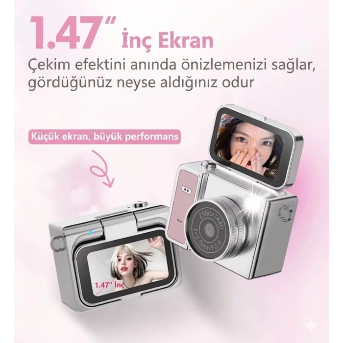 2k Mini Dijital Retro Video Kamera Flaşlı Dijital Vlog Mini Fotoğraf Makinesi Türkçe Menü Yeşil