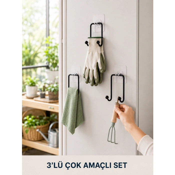 3 Adet Yapışkanlı Askılık Çok Amaçlı Ev Düzenleme Askı Seti