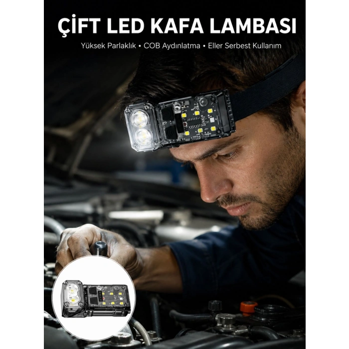 3 Fonksiyonlu Led Far El Feneri Çalışma Lambası Uzun Pil Ömürlü Yeni Nesil