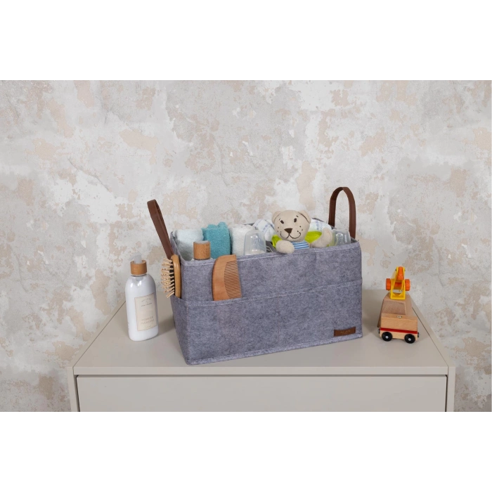 3 Gözlü Deri Şeritli Çok Amaçlı Düzenleyici Organizer Kutu Keçe Sepet 03860