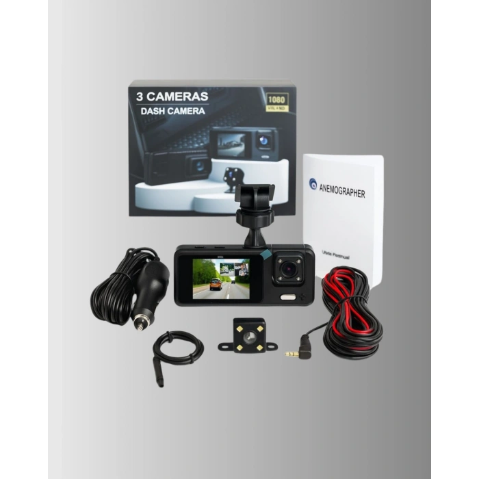 3 Kameralı Araç İçi Dvr Kayıt Cihazı  Ön İç Arka Kamera Full Hd