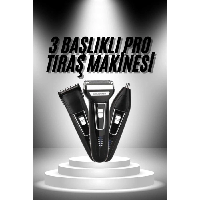3lü Set Saç Sakal Kesme Traş Makinesi Burun Kılı Alma Tıraş Makinesi