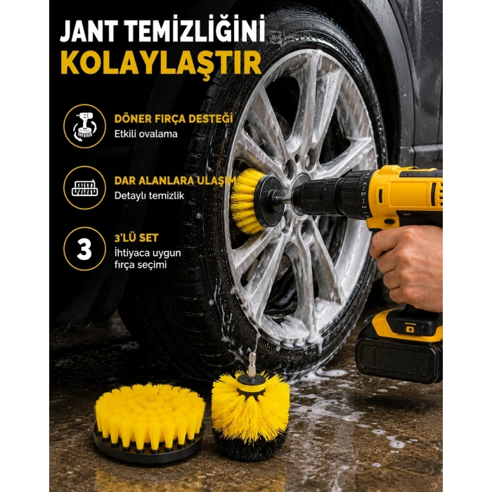 3 Parça Matkap Fırça Temizlik Seti – Her Yüzey İçin Güçlü Ve Pratik Çözüm Yeni Nesil