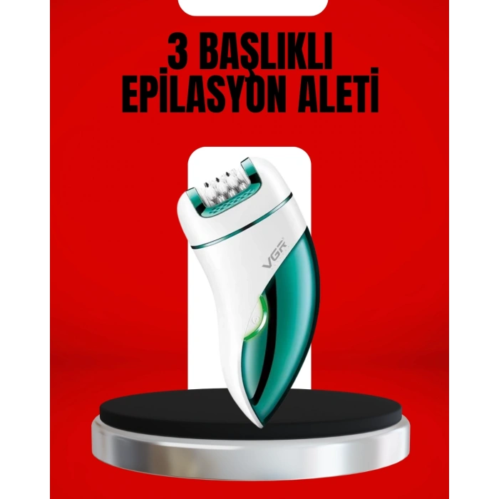 3ü 1 Arada Epilatör Su Geçirmez Metal Başlıklı Led Işıklı 90 Dakika Şarjlı