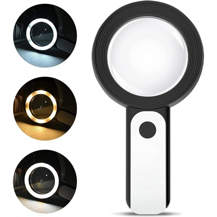 30x 12ışıklı Büyüteç Taşınabilir Çıft Katmanlı Optik Cam Okuma Büyüteç 229018