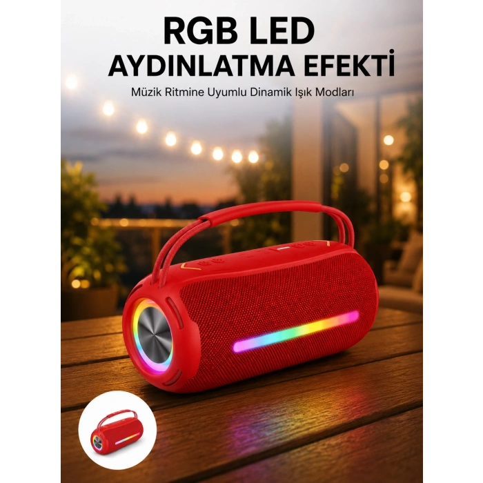 360 Rgb Ledli Taşınabilir Bluetooth Hoparlör – Kırmızı, Usb/tf Destekli
