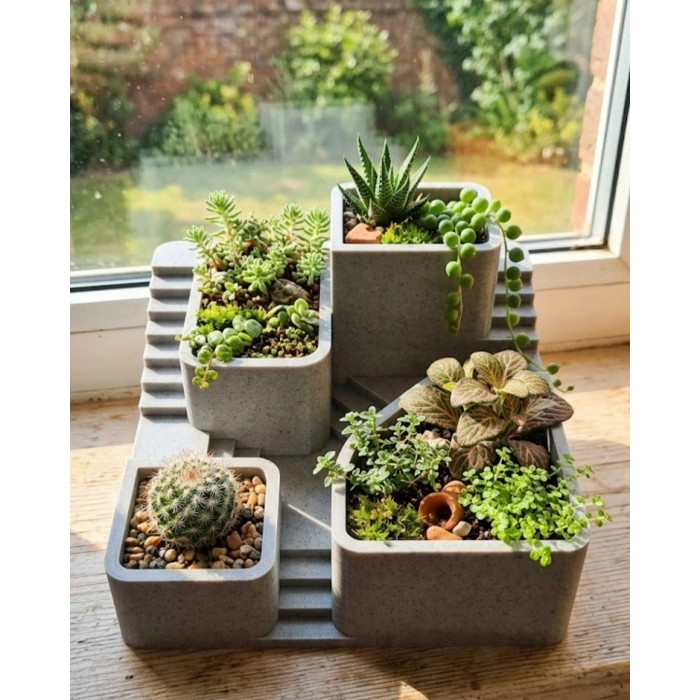 3d Baskı Kaktüs Saksı Seti Çok Bölmeli Modern Dekoratif Masaüstü Bitki Düzenleyici