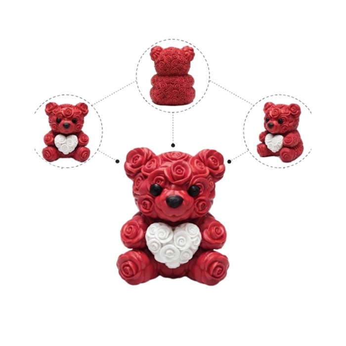 3d Gül Tasarımlı Kalp Ayıcık 10cm Şık Dekoratif Biblo