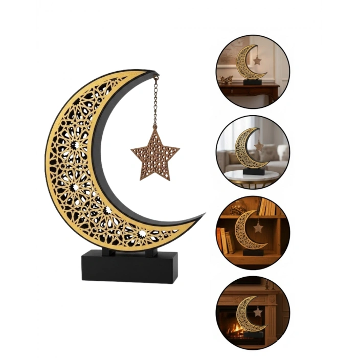 3d Hilal Yıldız Dekor 23x23 Cm Ramazan Özel Masa Üstü Süs