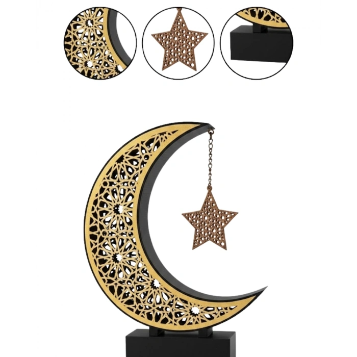 3d Hilal Yıldız Dekor 23x23 Cm Ramazan Özel Masa Üstü Süs