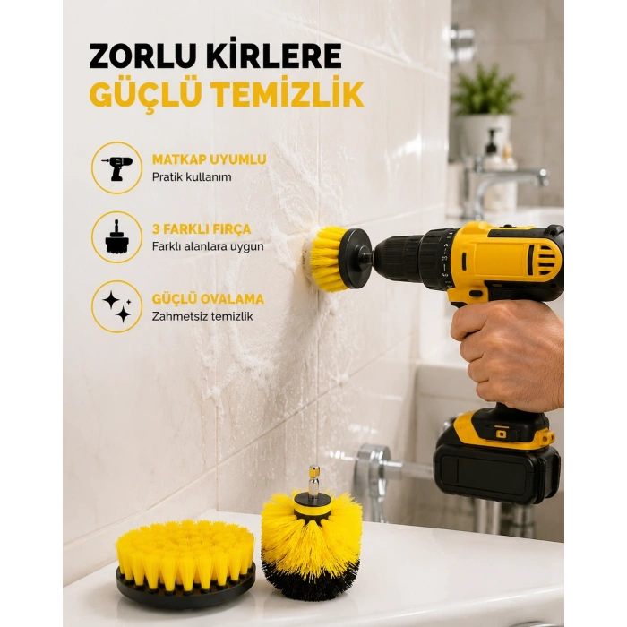 3’lü Matkap Ucu Fırça Seti – Derinlemesine Temizlik, Tüm Yüzeylerle Uyumlu Yeni Nesil