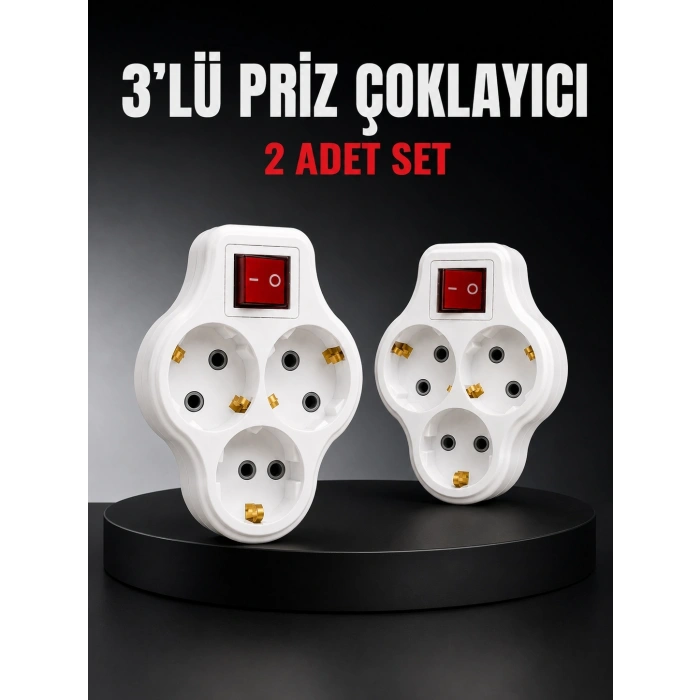3’lü Priz Çoklayıcı 2 Adet Set Anahtarlı Kablosuz Duvar Tipi Priz Çoğaltıcı