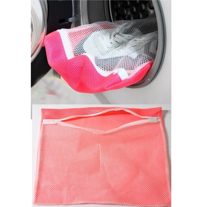 4 Adet 4 Renk Fermuarlı  Hassas Çamaşır Terlik Ayakkabı Yıkama Filesi Büyük Boy (599)