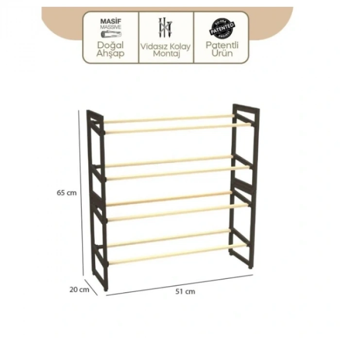 4 Katlı Ahşap Ayakkabılık