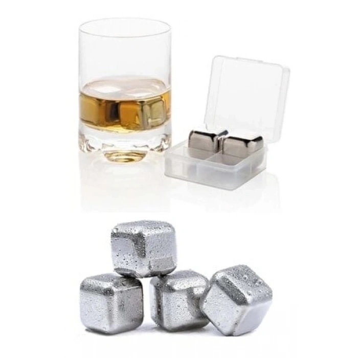 4lü Çelik Metal Kaplama Viski Taşı Soğutma Buz Küpü