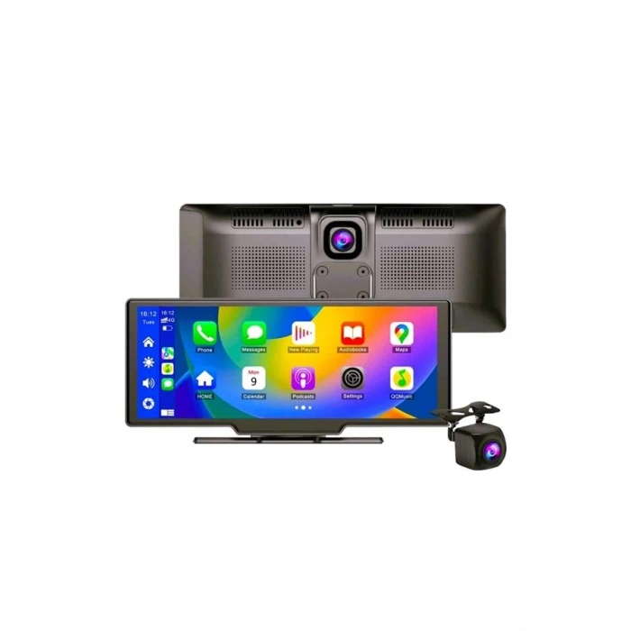 4k 10.2 İnç Çift Kameralı Araç Multimedya Ekranı Carplay Kablosuz Tüm Cihazlara Uyumlu