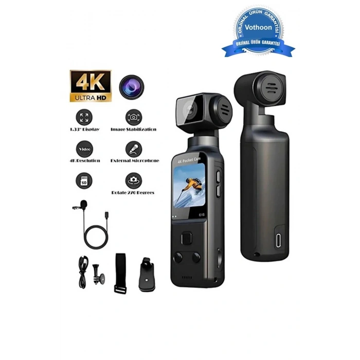 4k Ultra Hd 270° Döndürülebilir Su Geçirmez Wifi Vlog Spor Ve Aksiyon Kamerası