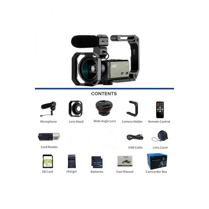 4k Vlog Dijital Video Kamera Wifi 48mp 16x Kaydedici Fotoğrafçılık 3.0’’ıps Dokunmatik Ekran Mikrofon Çift Batarya