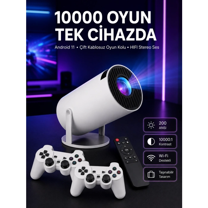 4k Wireless Çift Kollu Kumandalı Oyun Projeksiyonu Retro Video Oyunu Yeni Nesil