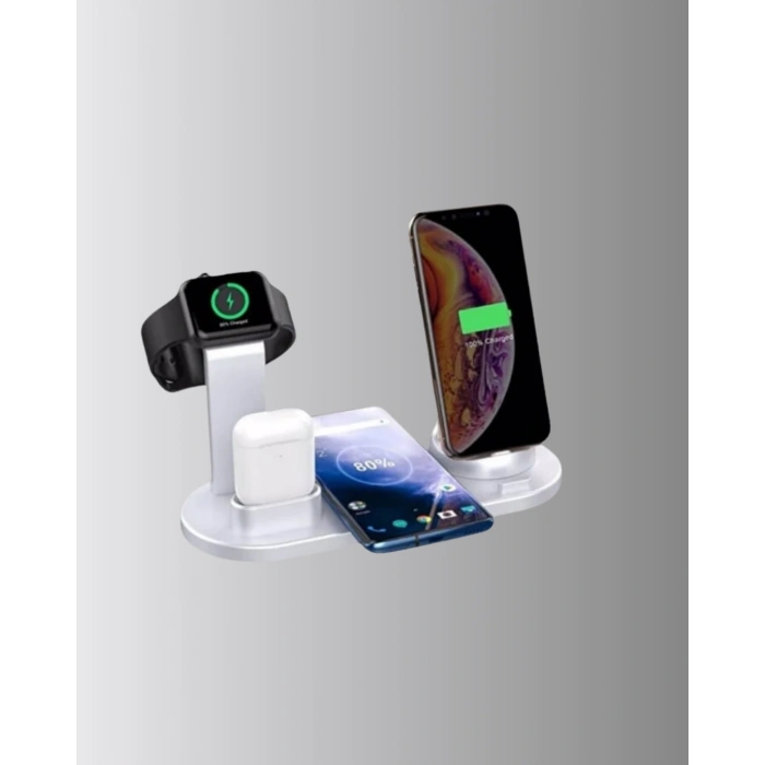 4’lü Kablosuz Şarj Standı İphone Watch Ve Airpods Çoklu Şarjlı