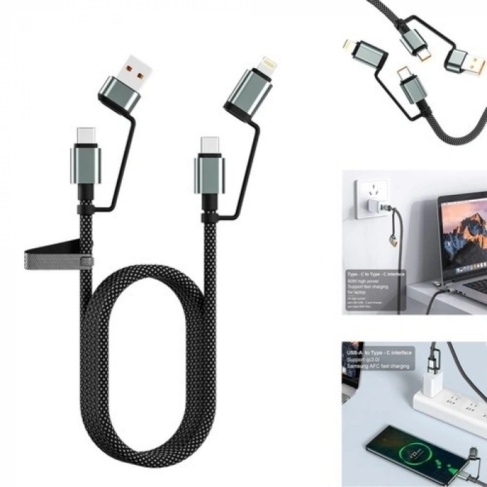 4’ü 1 Arada 100w Akıllı Tasarım Yüksek Dayanıklılık Çoklu Uyumlu Örgülü Hızlı Şarj Kablosu
