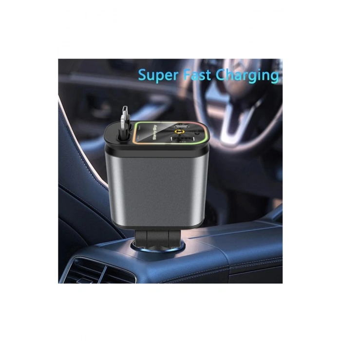 4’ü 1 Arada Çift Usb Bağlantı Çakmaklık, Type-c Hızlı Şarjlı 66w,geri Çekilebilir Araç Telefon Şarj Cihazı