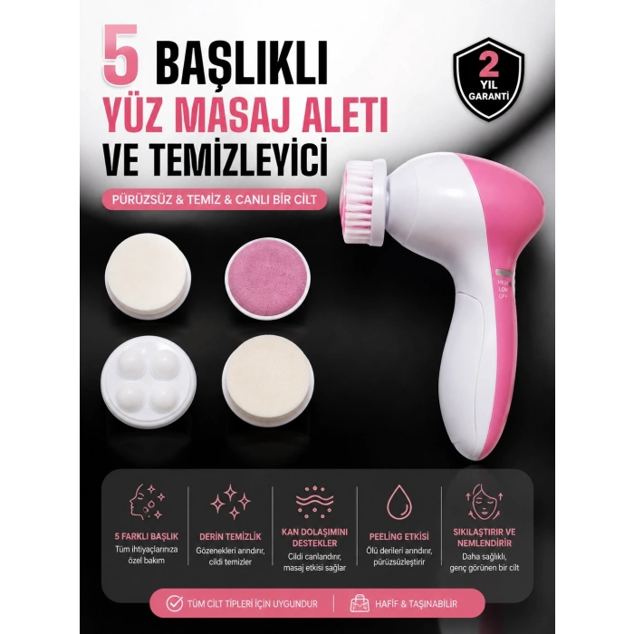 5 Fonksiyonlu Kablosuz Yüz Temizleme Cihazı İle Derinlemesine Cilt Bakımı