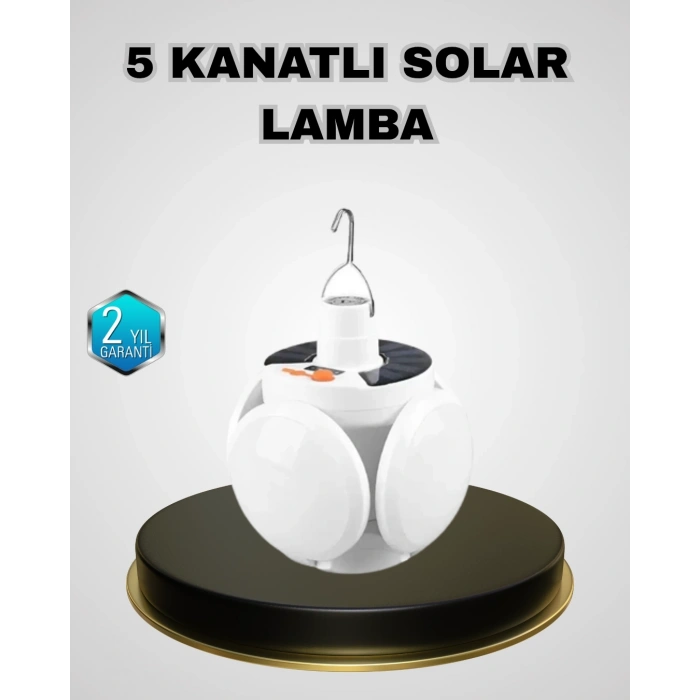 5 Kanatlı Solar Kamp Lambası – Usb Şarjlı, Taşınabilir, Ip65 Su Geçirmez Bahçe Lambası