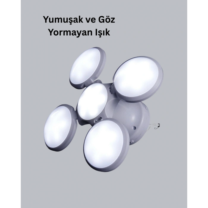 5 Kanatlı Solar Kamp Lambası – Usb Şarjlı, Taşınabilir, Ip65 Su Geçirmez Bahçe Lambası