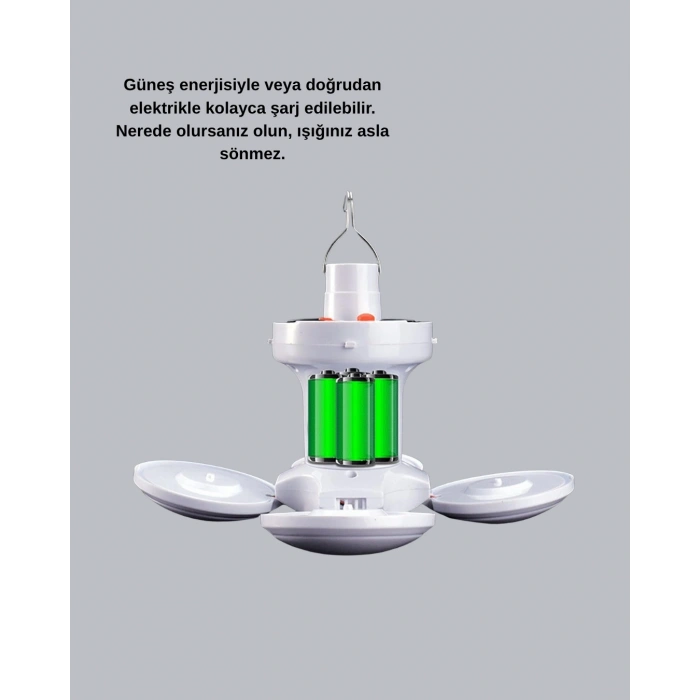 5 Kanatlı Solar Kamp Lambası – Usb Şarjlı, Taşınabilir, Ip65 Su Geçirmez Bahçe Lambası