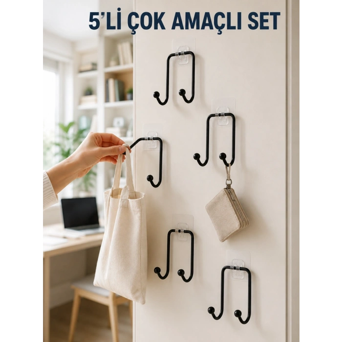 5li Yapışkanlı Askı Seti Mutfak Banyo Ve Ev İçin Çok Amaçlı Askılık