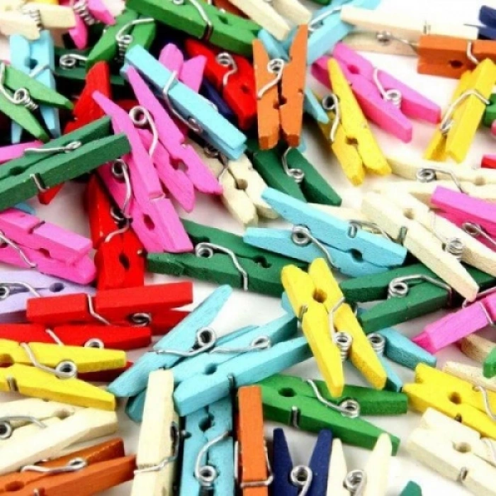 50li Renkli Ahşap Mandal 3.5cm (12li Paket-600 Adet)
