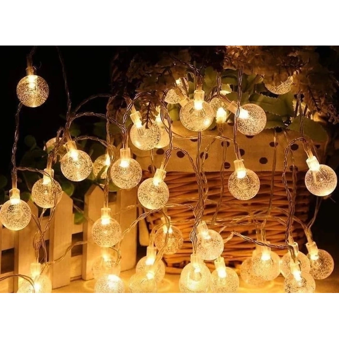 5m 28 Led Kristal Top Gün Işığı Şeffaf Kablo Fişli Eklemeli Mz-18-14