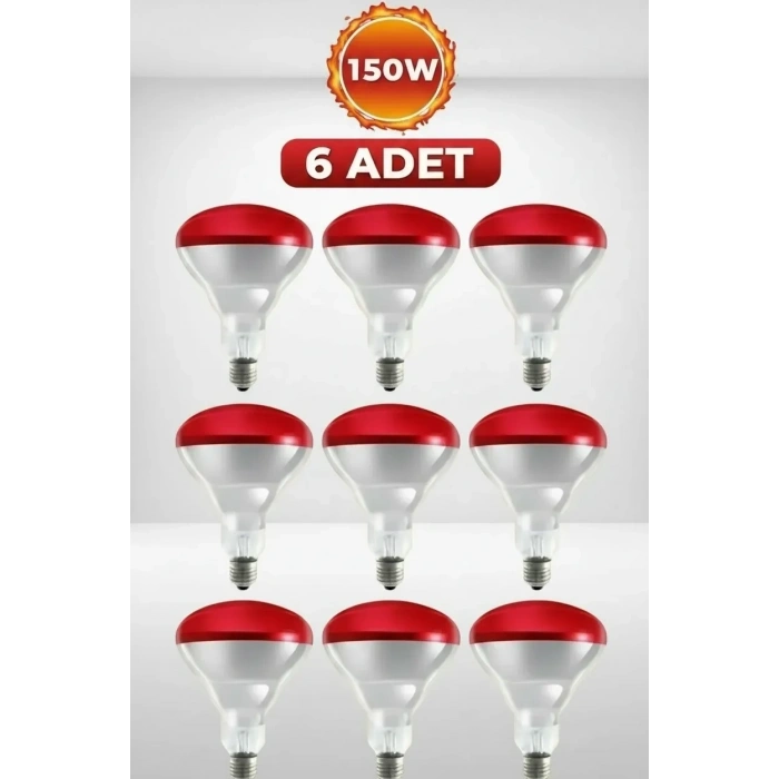 (6 Adet) 150w Kızılötesi Isıtıcılı Hayvan Isıtma Ve Kuluçka Lambası (kırmızı Işık) E27 (kalın Duy)