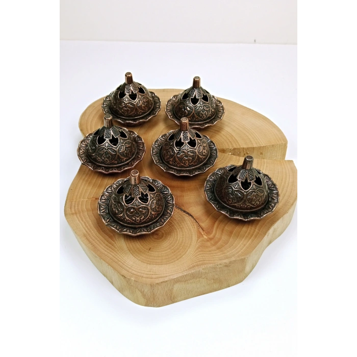 6 Lı Mini Eskitme Osmanlı Temalı Koyu Renk Lokumluk Sunum (599)