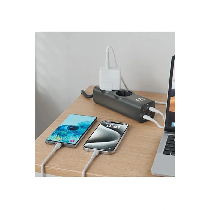 67w Hızlı Şarjlı Akıllı Çoklu Priz – 2000w Güç, 2 Usb-c + 2 Usb-a Çıkışlı, Telefon & Laptop Uyumlu