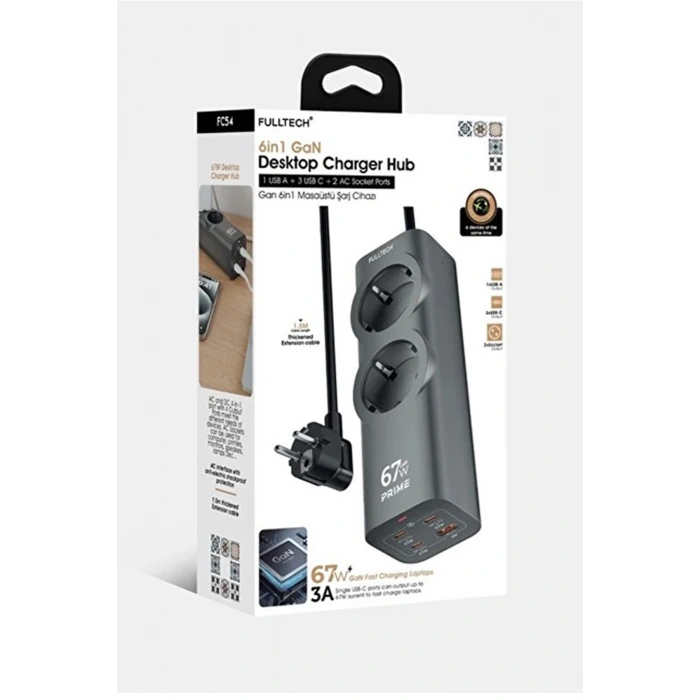 67w Hızlı Şarjlı Akıllı Çoklu Priz – 2000w Güç, 2 Usb-c + 2 Usb-a Çıkışlı, Telefon & Laptop Uyumlu