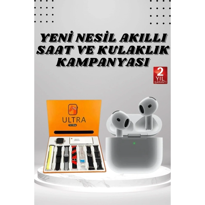 7 Kordonlu Akıllı Saat Ve 3.nesil Kulaklık Dokunmatik Ekran Sesli Görüşme Yapabilen