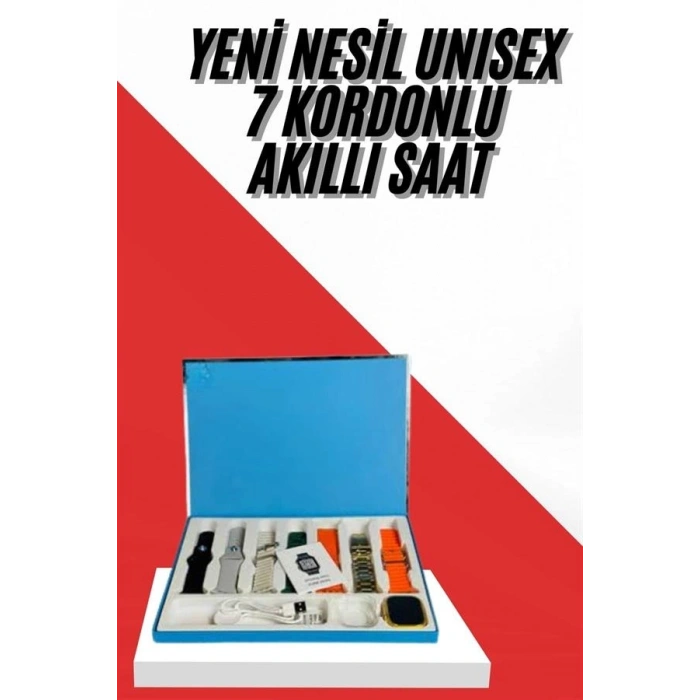 7 Kordonlu Unisex Akıllı Saat Çoklu Kordon Seçeneği Amoled Ekran