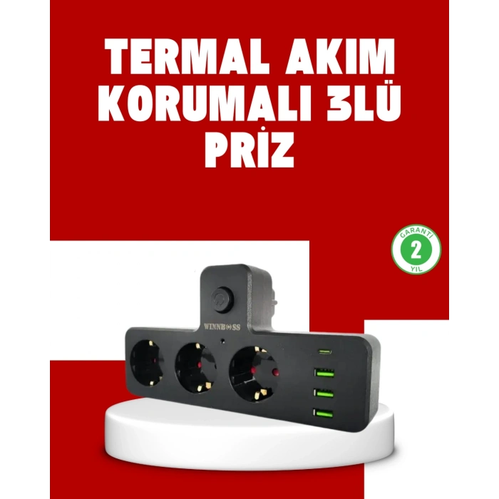 7 Portlu Çoklu Priz Usb Ve Type-c Girişli Akıllı Güç Ünitesi
