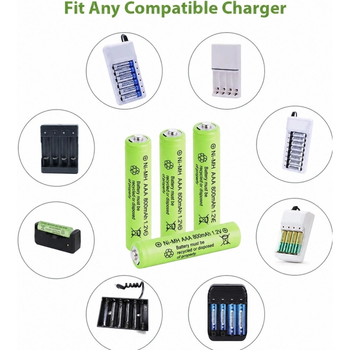 800 Mah 1.2v Aaa Ni-cd Şarj Edilebilir Pil 12 Adet