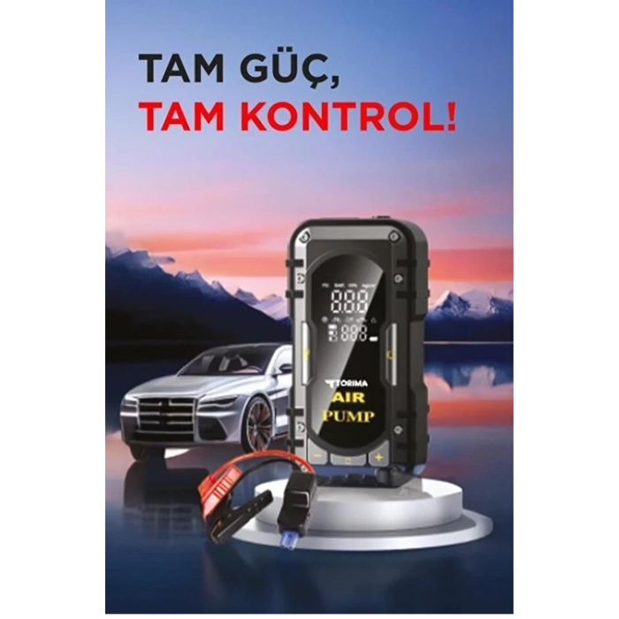 8000 Mah Taşnabilir Dijital Ekranlı Araç Akü Takviyeli,powerbank,ışıklı Oto Hava Kompresörü