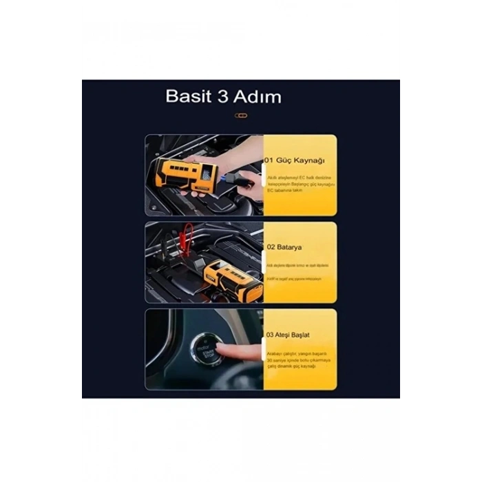 8000 Mah Taşnabilir Dijital Ekranlı Araç Akü Takviyeli,powerbank,ışıklı Oto Hava Kompresörü