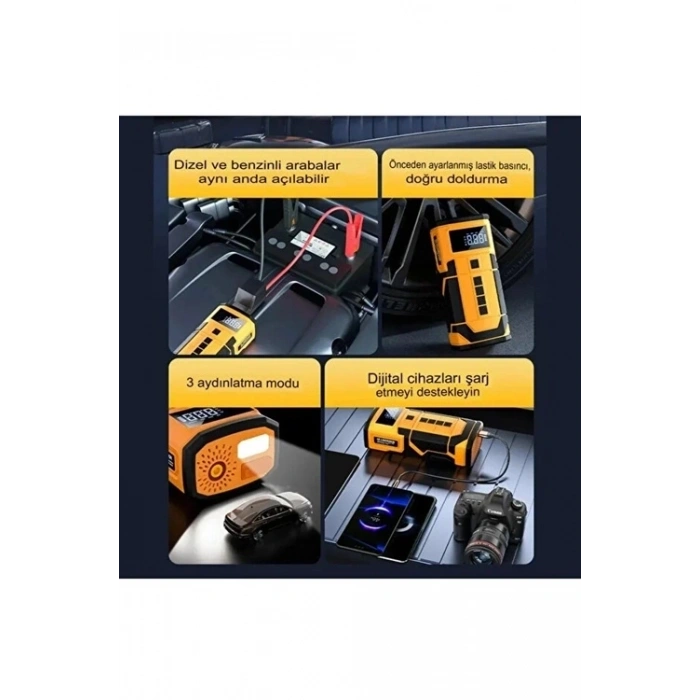 8000 Mah Taşnabilir Dijital Ekranlı Araç Akü Takviyeli,powerbank,ışıklı Oto Hava Kompresörü